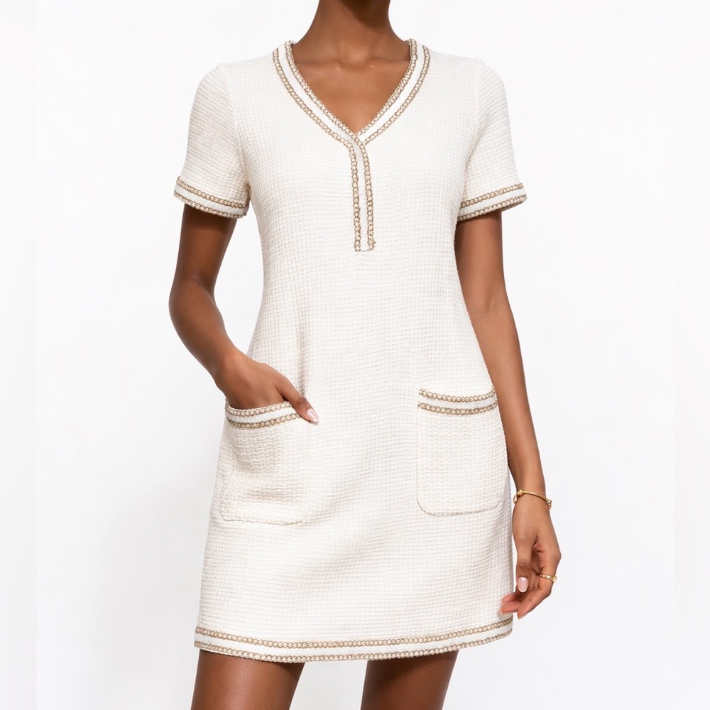 The Moon - Ivory textured tweed mini dress